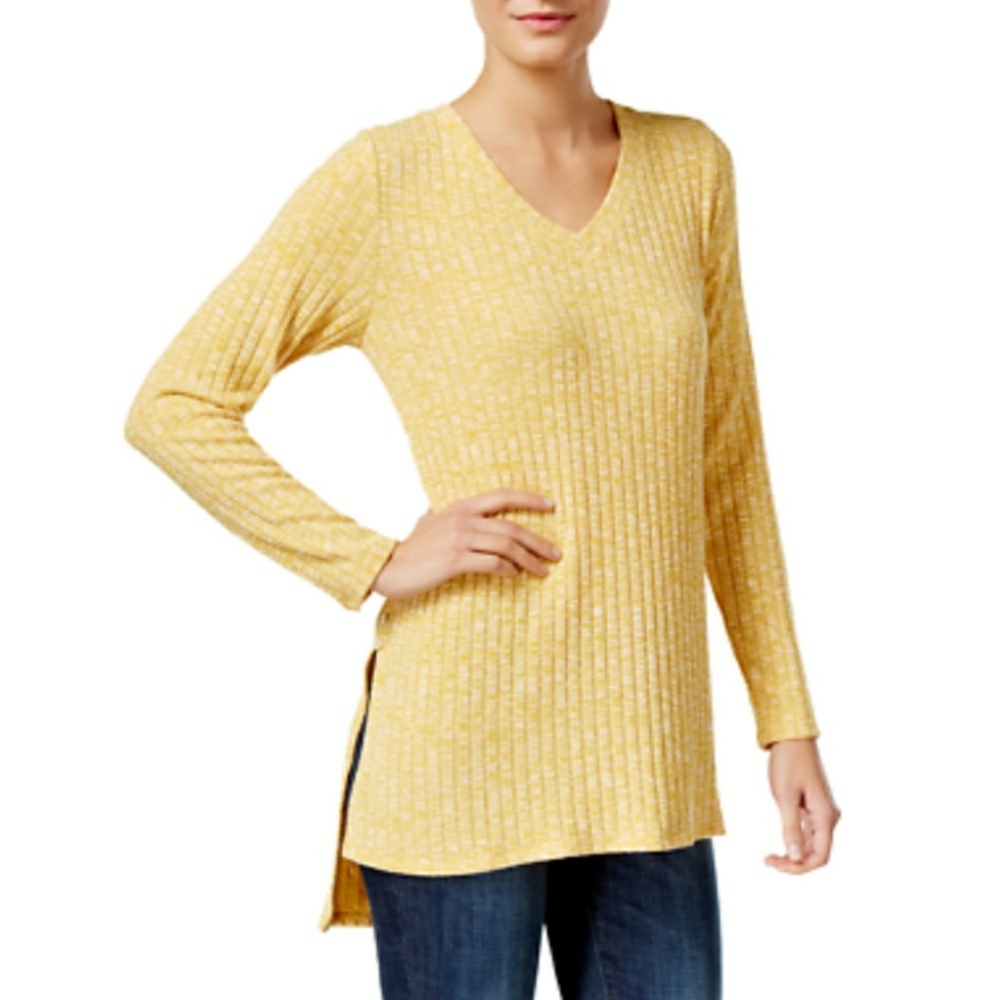 Style & Co. Yellow Textured Hi-Lo Hem Knit XXL Top